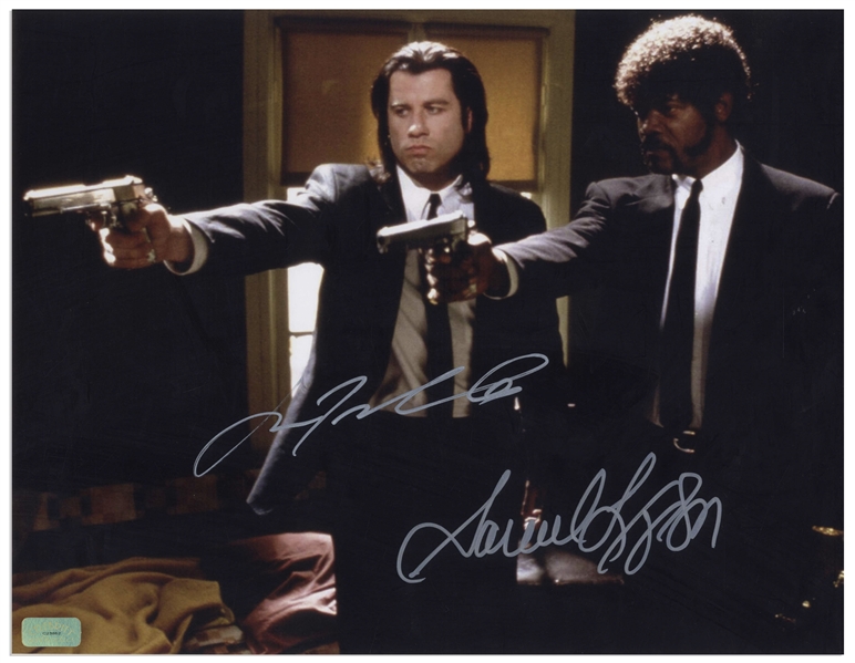 John Travolta and Samuel L. Jackson Signed 14'' x 11'' Photo From ''Pulp Fiction''